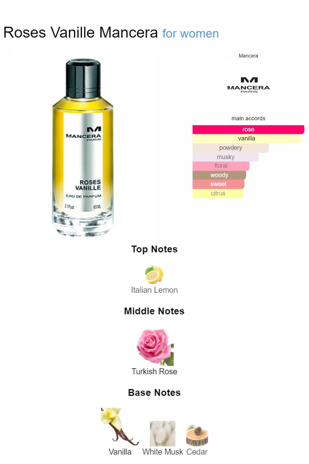 Mancera Roses Vanille Eau de Parfum – Unisex - 120ml